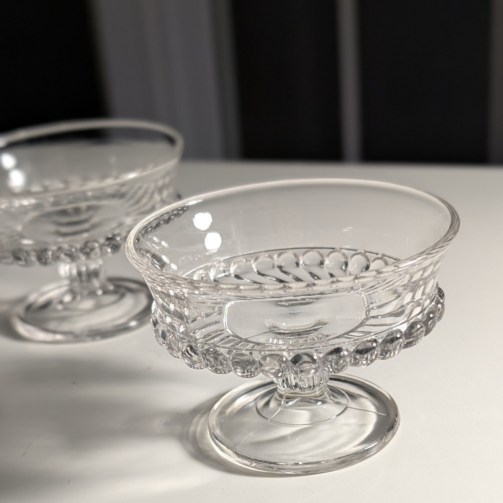 Vintage Beaded Swirl Pedestal Dessert Dishes - Set of 2